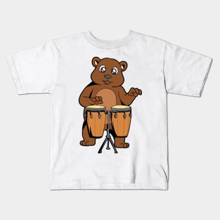 Comic bear plays percussion Kids T-Shirt